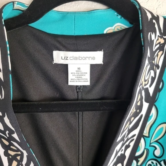 Liz Claiborne Turquoise Paisley V-Neck Dress with Layered Waist Women's Size 16 - Picture 3 of 6